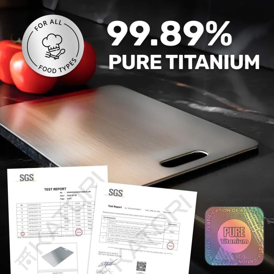 Katori titanium cutting board in use